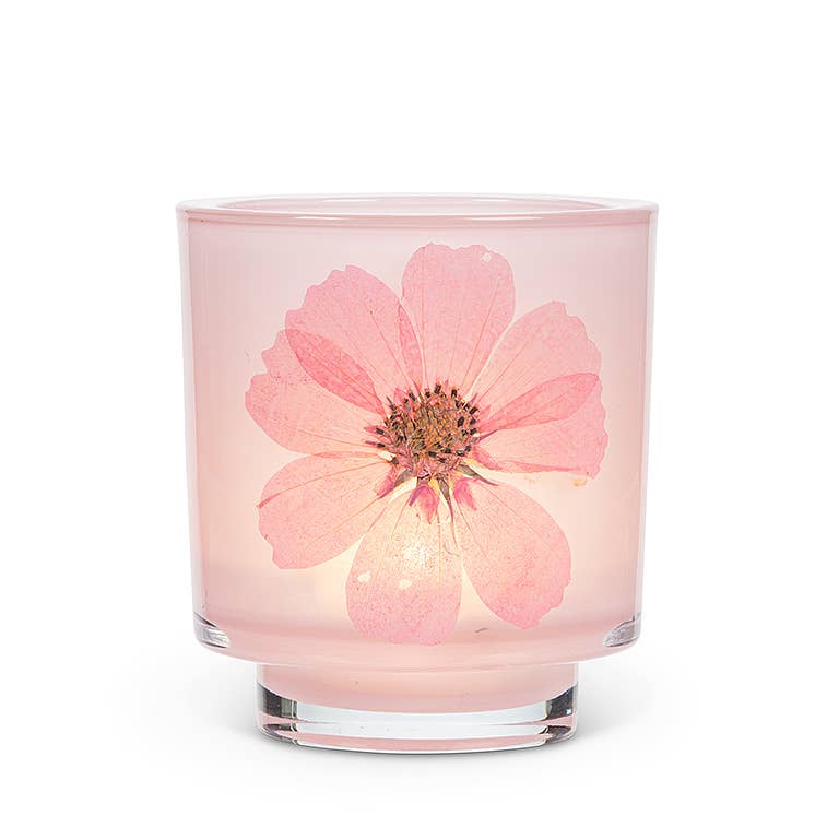 Frosted Votive Holder with Pressed Flowers