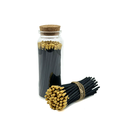 Gold Safety Matches in Jar - Bottle Glass Jar 4" Inch