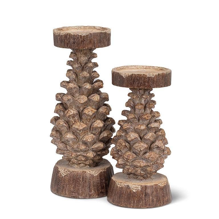 Small Pinecone Pillar Holder-8.5"H